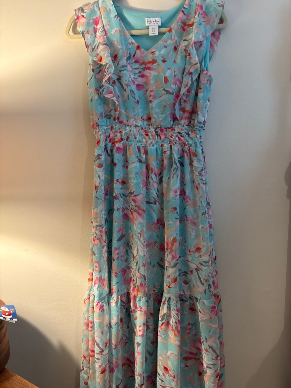 Nicole miller turquoise floral midi dress size 4